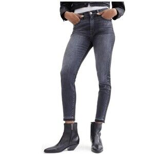 For All Mankind High Waist Ankle‎  Super Skinny Jeans Women Black Coated Size 24